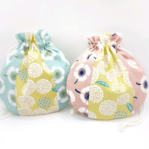 北欧テイスト flower アネモネ柄 丸型巾着袋 巾着袋 m-papico 北欧テイスト flower アネモネ柄 丸型巾着袋 巾着袋 m-papico