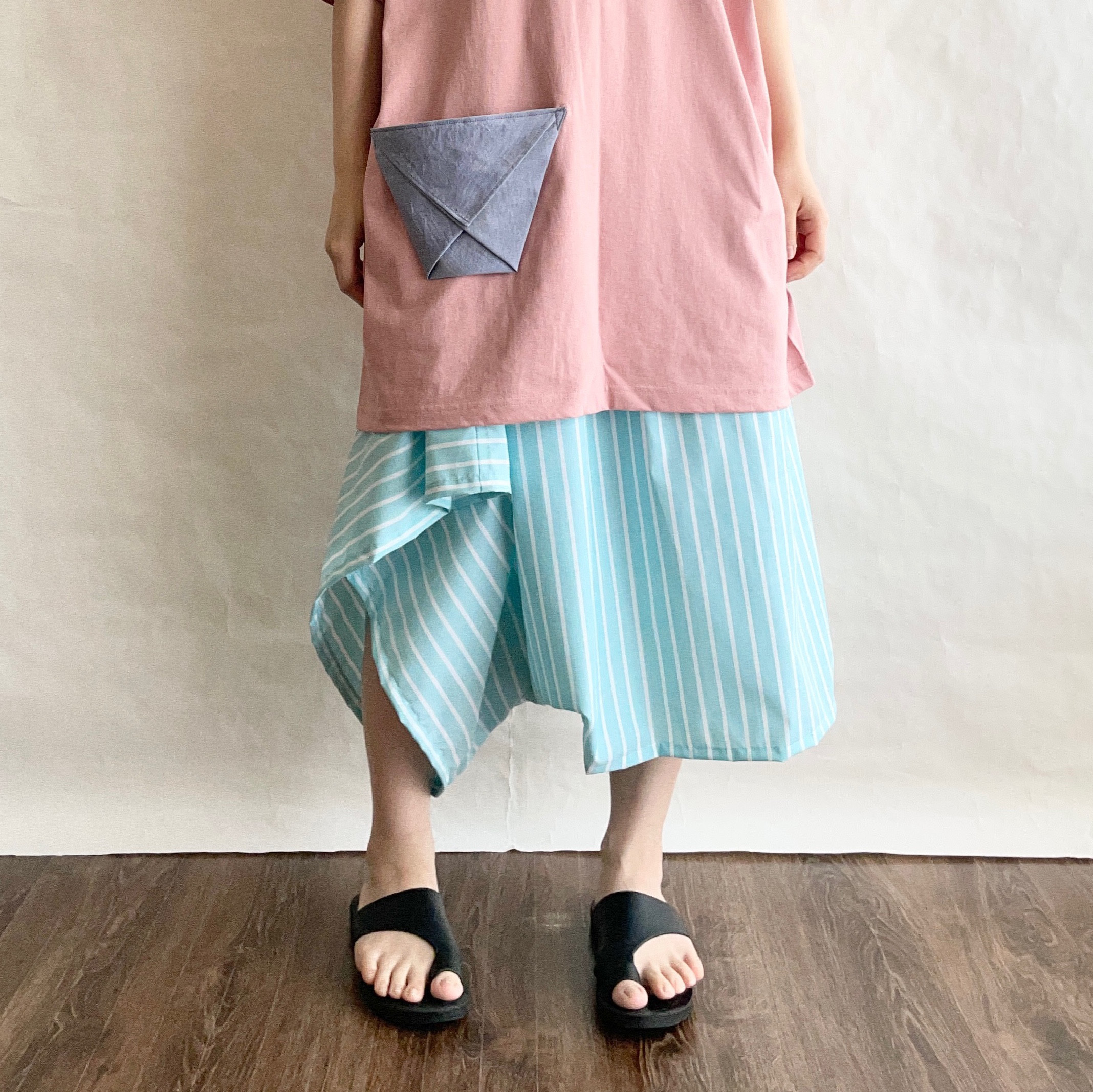 ゆったり穿ける2way ラッピングパンツ　ストライプ　PT3-3