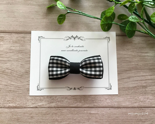 モノトーンギンガムチェックリボンのヘアクリップ ／キッズヘア