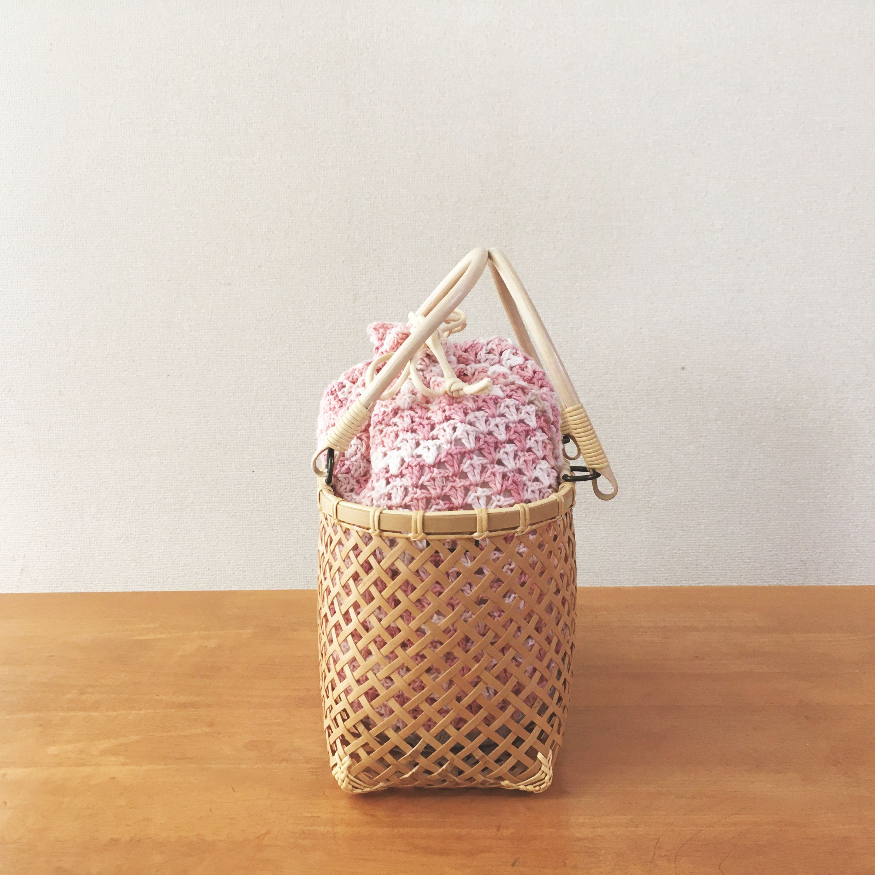 【限定販売】手編み赤巾着　きせかえ竹かごバッグ