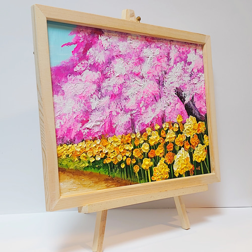 油絵 絵画 【桜の菜の花畑】 絵画 HR 通販 13926266｜Creema