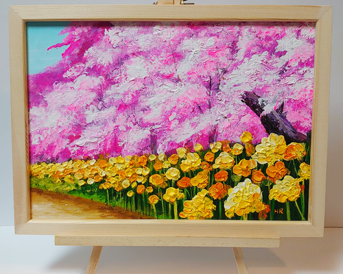 手書き油絵 菜の花畑 額付 絵画 インテリア 油彩画 ea868a6498d81ac503aadd77629e5a