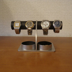 父の日　腕時計スタンド　時計スタンド　ウオッチスタンド　ダブル丸トレイ腕時計スタンド　ブラック 2枚目の画像