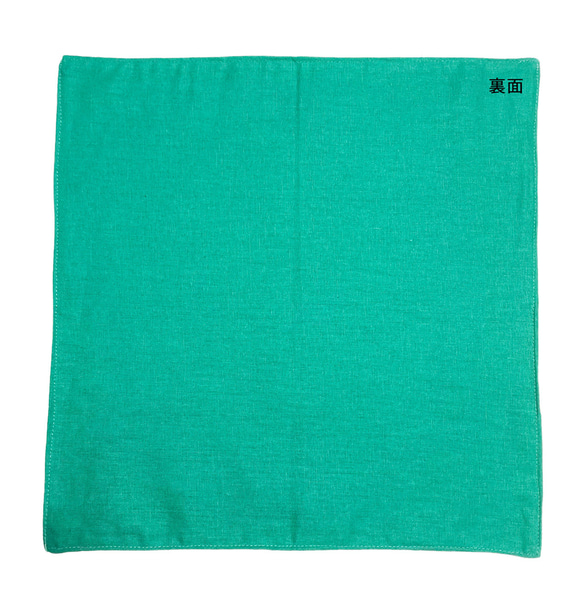 リネン手刺繍ハンカチ「ふじ（藤）」30cm×30cm　「緑」 7枚目の画像