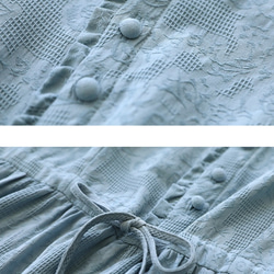 袖周り刺繍ワンピース  綿麻ワンピース半袖 高品質のジャカード 5色[青 紫 緑 紺 オレンジ] 12枚目の画像