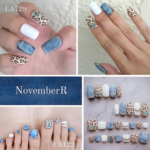 FA122⭐︎レオパード&デニムのマットフットネイルチップ ネイルチップ