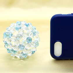 アクアオーラと水晶８ｍｍ　輝くパステルブルーの職人技のフラーレンボール 4枚目の画像