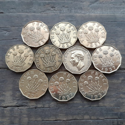 1937年 10枚セット英国3ペニーコイン イギリス3ペンスブラス美物