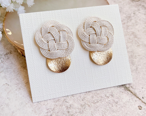 【nachi.】水引ピアス「金×白」 7セット 水引イヤーカフセット ひとつぶ白小梅 結婚式 成人式 七五三