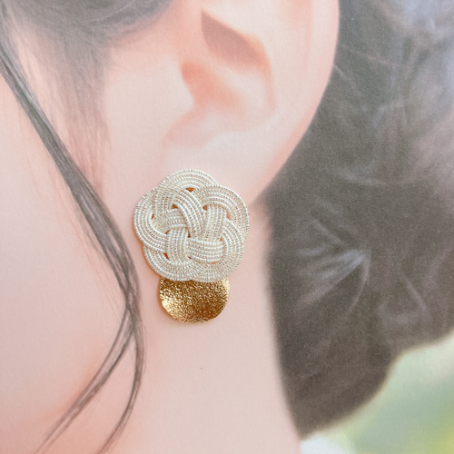 【nachi.】水引ピアス「金×白」 7セット 水引イヤーカフセット ひとつぶ白小梅 結婚式 成人式 七五三