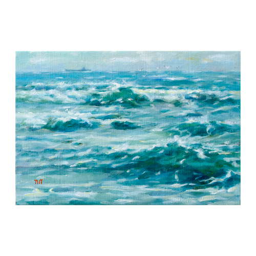 油絵原画【光る波-2】一点物 SM(227×158) 豪華プレゼント付き