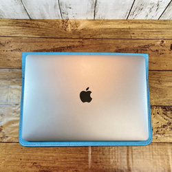 【手縫い】MacBookケース　姫路レザー　ブルー　気分を上げるアイテムを 13枚目の画像