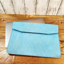 【手縫い】MacBookケース　姫路レザー　ブルー　気分を上げるアイテムを 7枚目の画像