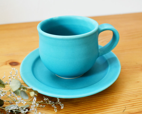 ターコイズブルーのカップ&ソーサー マグカップ tousai-meru 通販