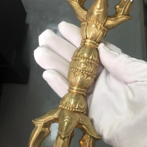 チベット仏教法器 人形杵 五鈷杵 金剛杵 密教法具 真鍮製 vajra 23cm