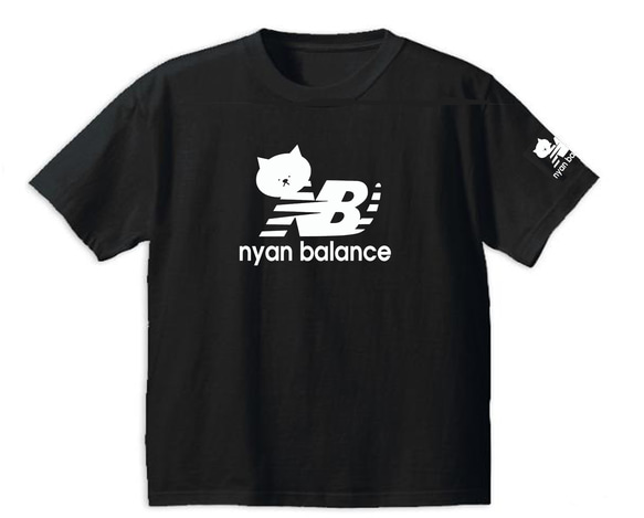 【S～3XL/5ozパロディ】ニャンバランス猫(袖プリント)半袖Tシャツ面白いおもしろうけるプレゼント送料無料・新品 1枚目の画像