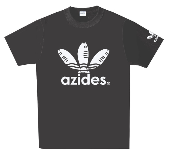 ［azides/袖プリント付き半袖］5ozアジデスTシャツ パロディ おもしろ 面白い プレゼント 2枚目の画像