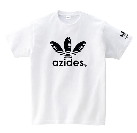 ［azides/袖プリント付き半袖］5ozアジデスTシャツ パロディ おもしろ 面白い プレゼント 1枚目の画像