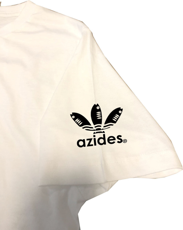 ［azides/袖プリント付き半袖］5ozアジデスTシャツ パロディ おもしろ 面白い プレゼント 3枚目の画像