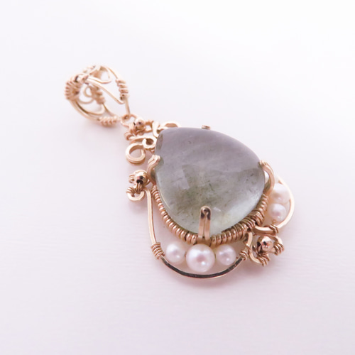 モスアクアマリンのワイヤー爪留めゴージャスペンダントトップopb14kgf