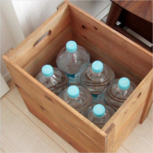 キャスター付きペットボトル収納箱 オークカラー 蓋付き 2リットル 6本