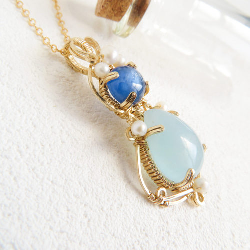 ゆき　アクアマリン　ペンダントトップ　ワイヤージュエリー アクアマリン＊幸せな未来 ペンダントトップ（ネックレス