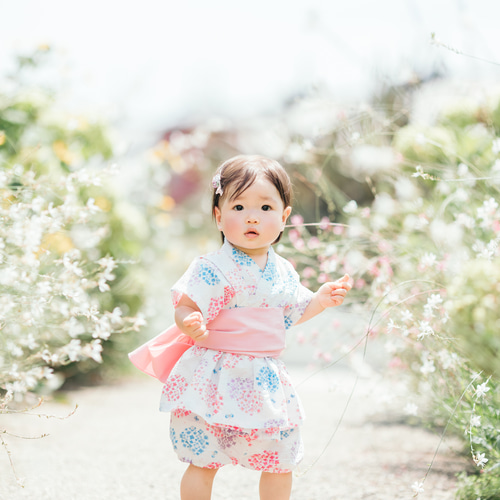 完売]【帯付き】ふんわり甚平 女の子 紫陽花 子供服 咲楽工房