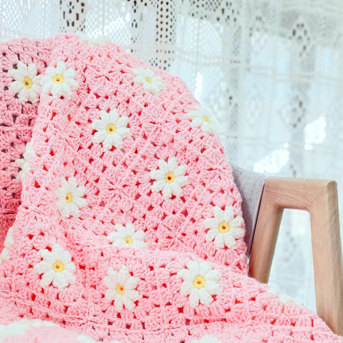 ハンドメイド かぎ針編み フラワーモチーフ編み ❁デイジーピンク