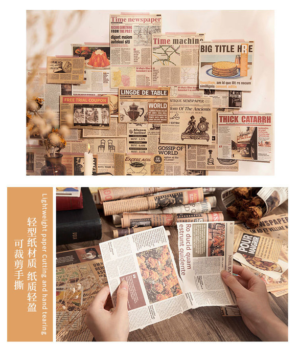 特価商品　8種類　大判　両面印刷　新聞　古書　英字　ページ　デザインペーパー　紙素材　レトロ　コラージュ 10枚目の画像