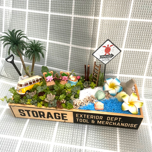 プレゼントにも〜受注制作 海ワーゲン箱庭風多肉植物寄せ植え 多肉植物