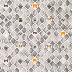 オックス生地【50×110cm】 モロッカン柄 猫柄 ねこ ネコ 水彩風 ダイヤ 布 グレー 2枚目の画像