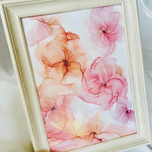 アルコールインクアート 原画 絵画 絵 A4 サイズ 花 絵画 ART WORK