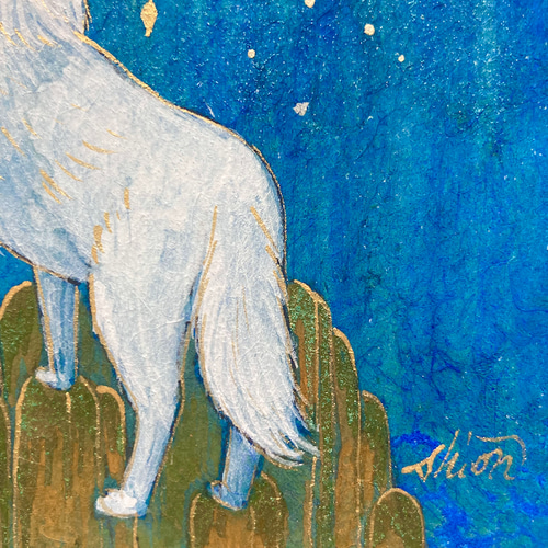 月の絵 満月とイルカ - 250 × 250mm - S40 – 絵あそび