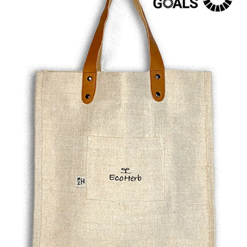 麻・ジュートバッグ】地球環境を考えた「Eco Herb」の本革x綿麻