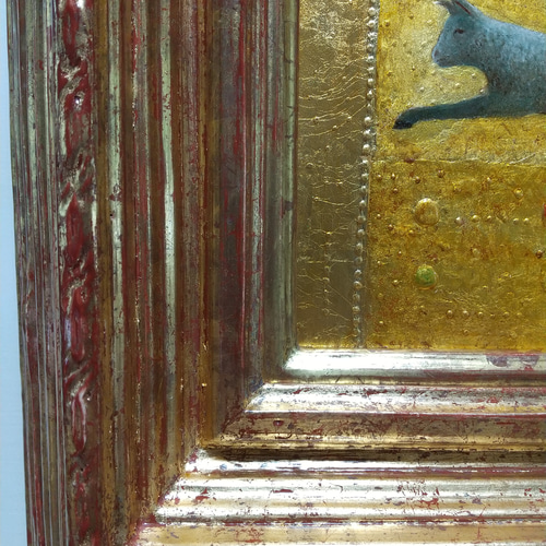 羊飼いの少女　金色フレームの油彩画 羊飼いの少女 金色フレームの油彩画