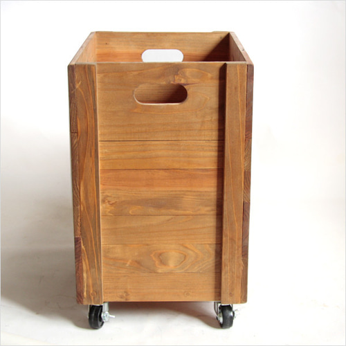 キャスター付きペットボトル収納箱 オーク色 蓋なし 2リットル 6本収納