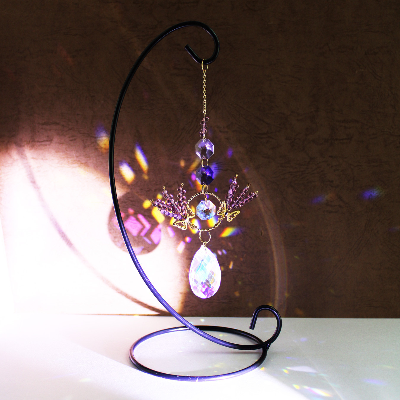 スタンド付き♪置き型ラベンダーのサンキャッチャー ☆ 高級クリスタル使用（受注制作）