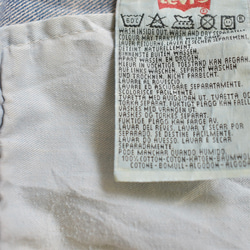 パッチワークジーンズ リメイク / ミリタリー素材ハギレ （FRANCE 501ベース）カーキー ウォッシュドインディゴ 12枚目の画像