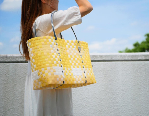 入荷now 安全 イエローチェック×ブラックLL 2WAYプラカゴバッグ B4サイズ バッグ