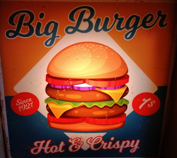 アメリカン ハンバーガー ビックバーガー ファーストフード カフェ バー ランプ 看板 置物 雑貨 LEDライトBOX 2枚目の画像