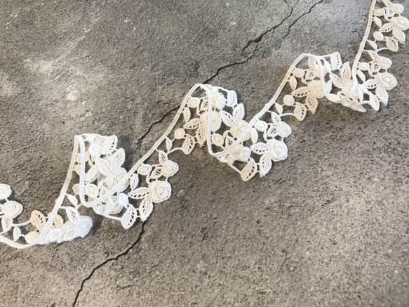 2m コットンケミカルレース 巻きバラ柄 モチーフ 日本製 lace-No,130 7枚目の画像