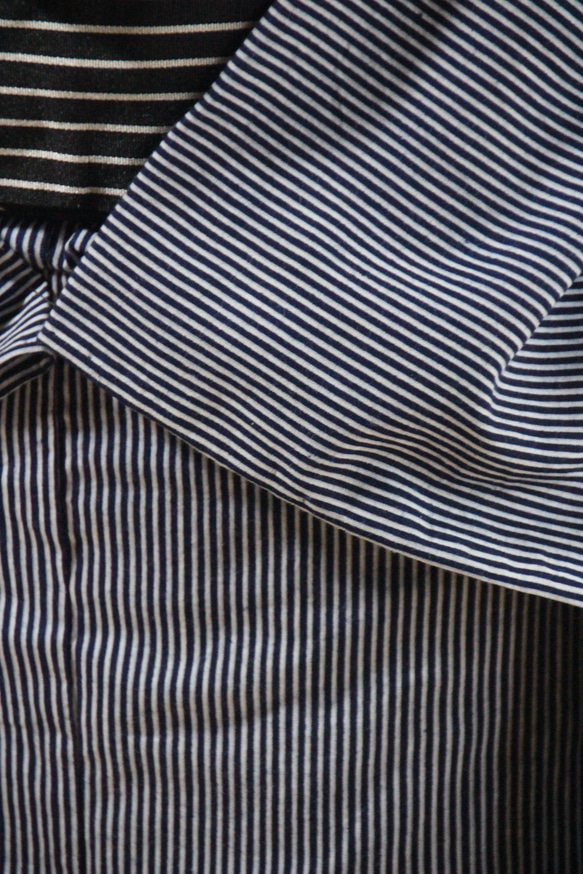 藍染浴衣　濃紺×グレー　さっぱりした細いストライプが粋　小柄さん向け　お袖ロング　裄66ｃｍ　木綿 9枚目の画像