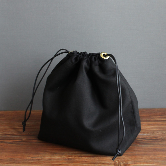 ダブルインナーバッグ （シンプルブラック・スクエアS） 巾着 内袋 インバッグ バッグインバッグ 2枚目の画像