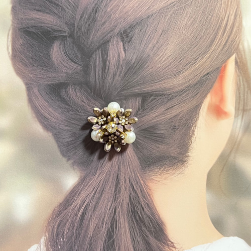 フラワーとビジューのポニーフック【全5色】 ポニーフック・ヘアカフス 