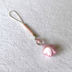 水琴鈴　ストラップ　桜　銀×薄ピンク　水晶 2枚目の画像