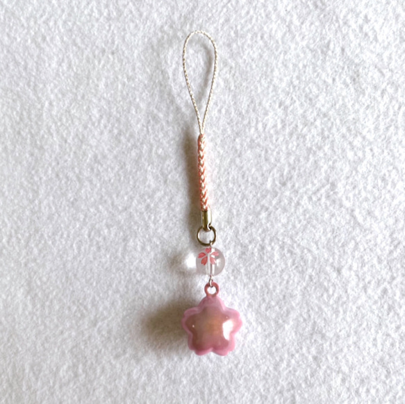 水琴鈴　ストラップ　桜　銀×薄ピンク　水晶 1枚目の画像