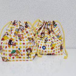 新色☆レトロかわいい動物達のお弁当&コップ袋、ランチマット⭐黄緑 5枚目の画像