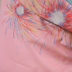 変わり織紗浴衣　桃　線香花火が儚い印象　アウトレット　トールサイズお袖ロング　裄69ｃｍ　木綿 10枚目の画像