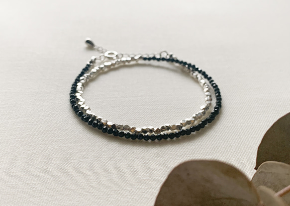 カレンシルバー&ブラックスピネル SV925 2連ブレスレット メンズ