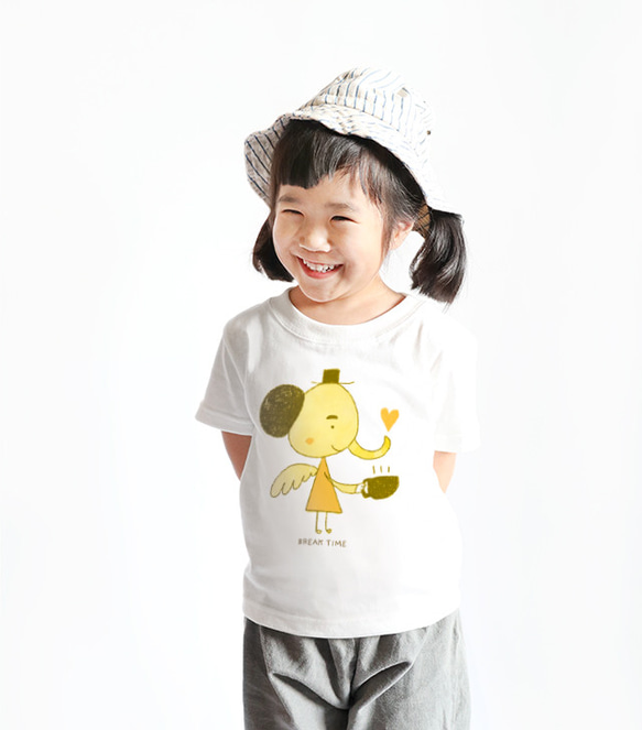 Kids 名前入り 名入れ Ｔシャツ 半袖（ゾウさん/コーヒーを一杯） 2枚目の画像